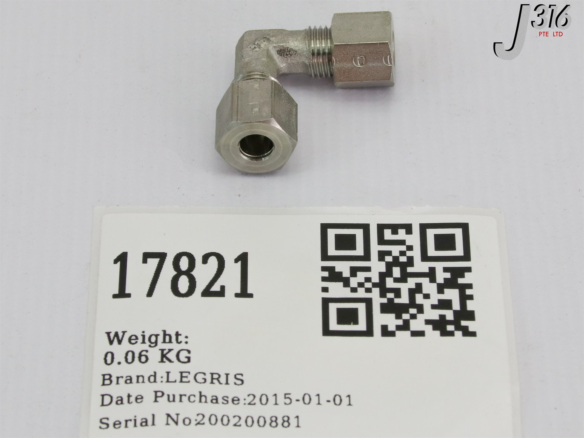 17821 LEGRIS S/STEEL EQUAL ELBOW, 6X6MM OD (NEW IN OPEN BOX) 1802